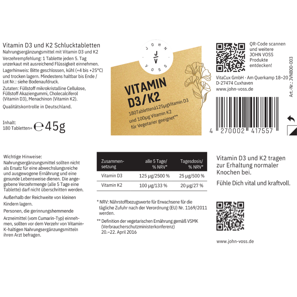 Laborgeprüfte Vitamin D3 K2 Tabletten aus Deutschland